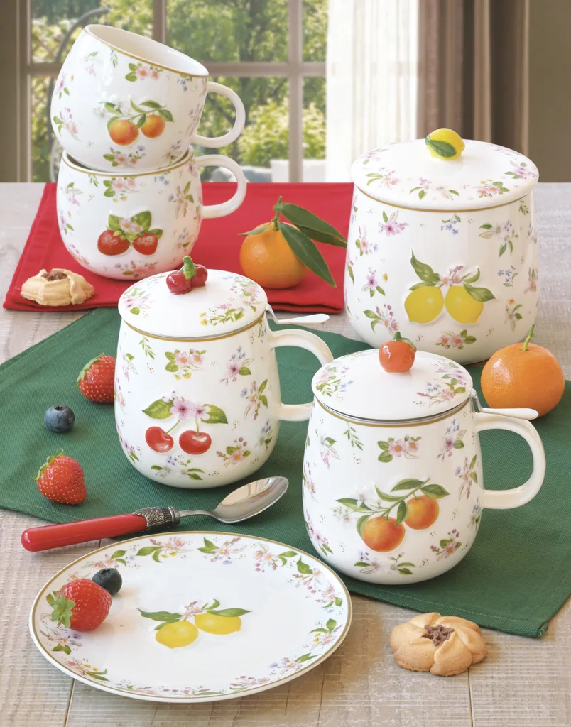Chávena grande decorada em relevo Fancy Fruit: Morangos - Image 4