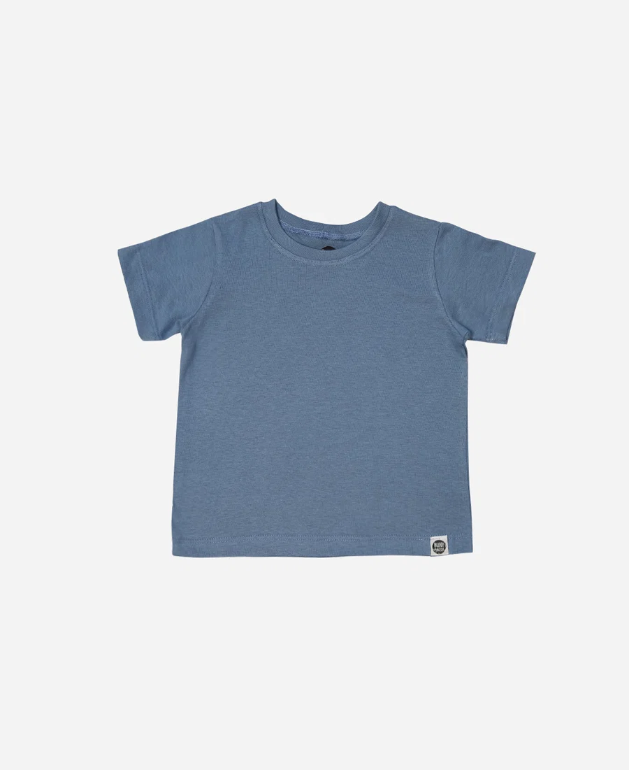 Camiseta Infantil Manga Curta Unissex | Liso Azul Retrô - Image 2