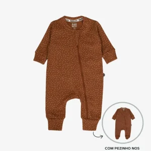 Macacão de Bebê Ziper com opção de Pezinho | Bolinhas Outono