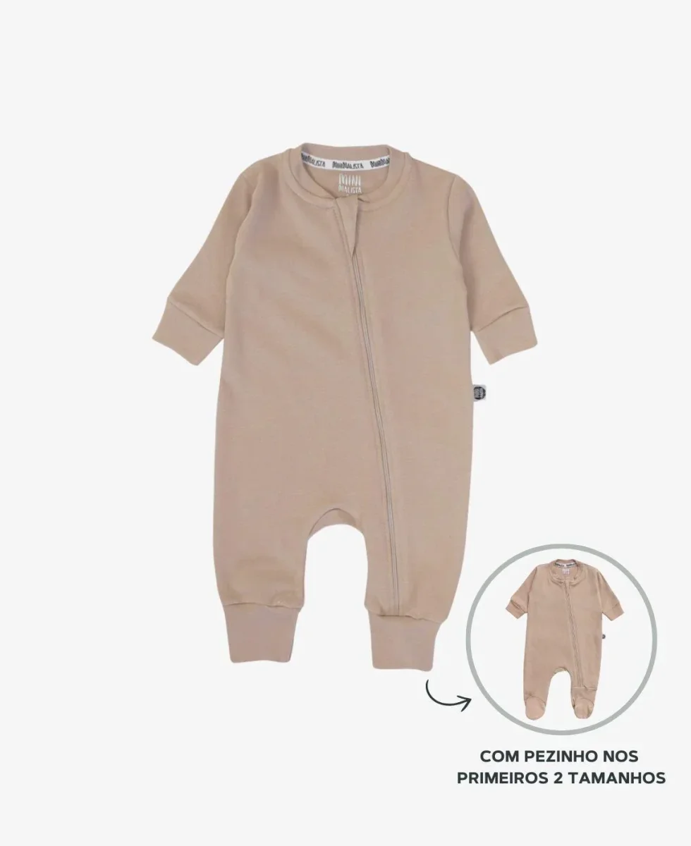 Macacão de Bebê Ziper com opção de Pezinho | Liso Cinnamon - Image 2