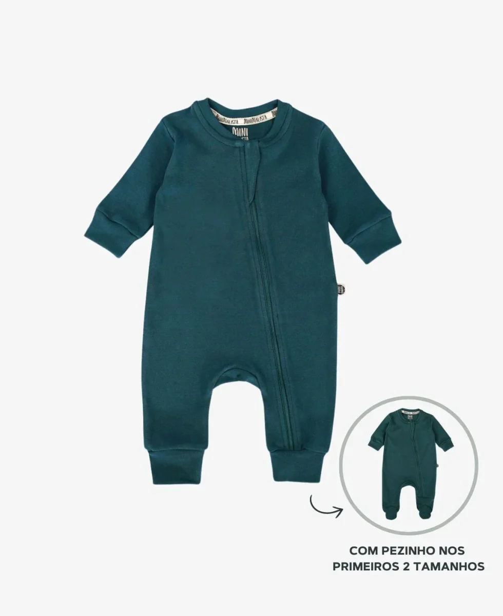 Macacão de Bebê Ziper com opção de Pezinho | Liso Deep Green - Image 2