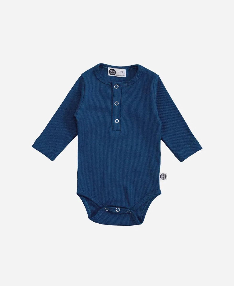 Body de Bebê Manga Longa Unissex Canelado Botões | Liso MiniMalista Azul Sky