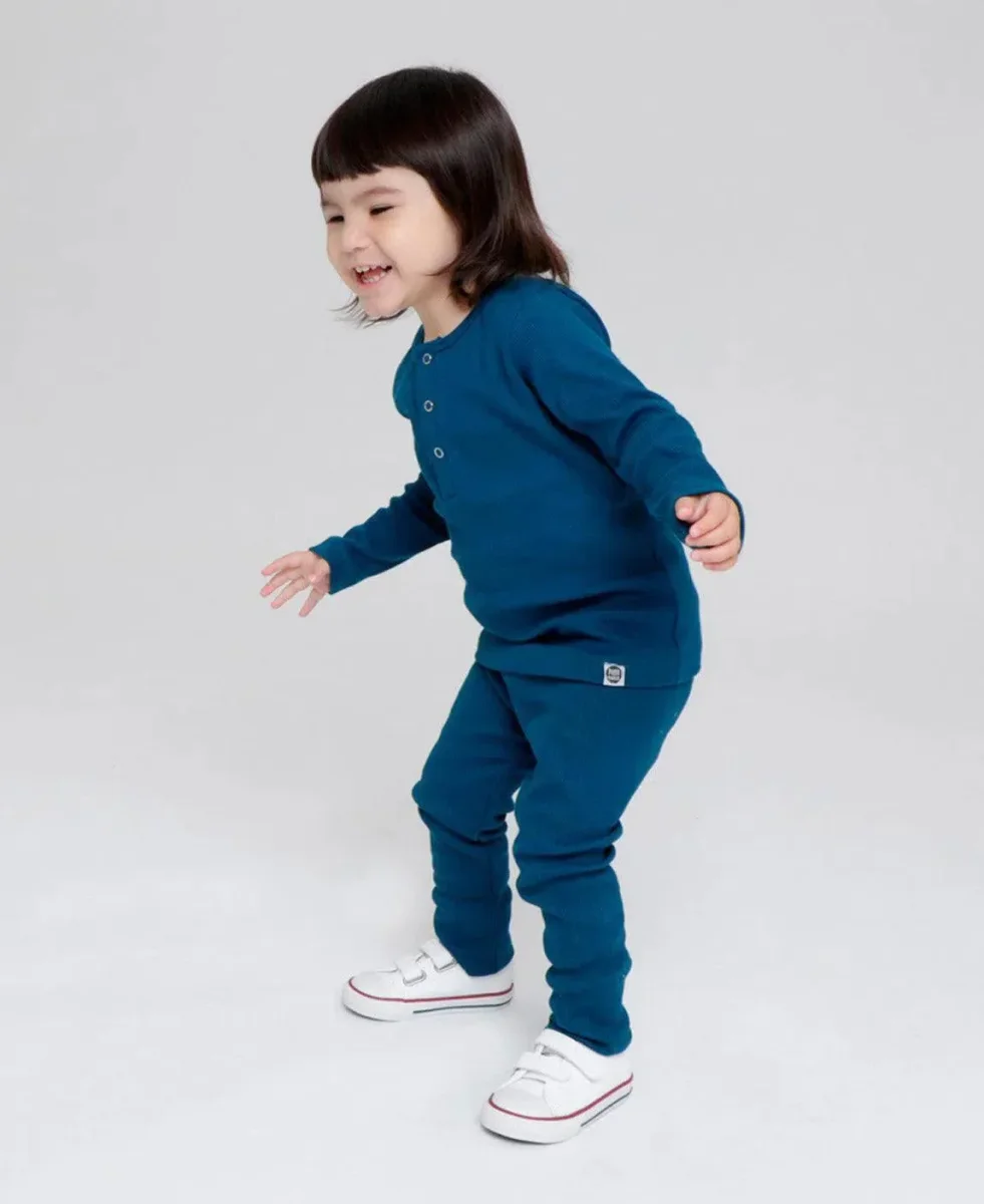 Body de Bebê Manga Longa Unissex Canelado Botões | Liso MiniMalista Azul Sky - Image 4