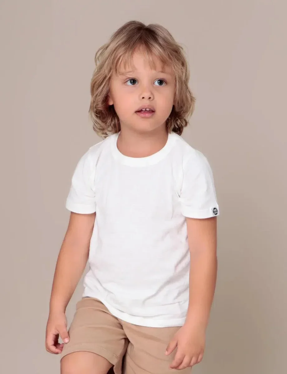 Camiseta Infantil Manga Curta Unissex | Liso Branco Off - Image 3