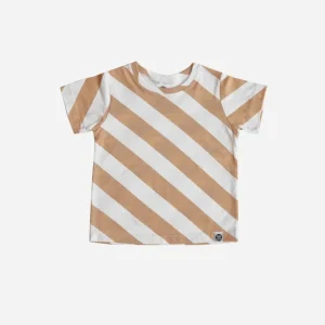 Camiseta Infantil Manga Curta Unissex | Listras Diagonais Bege