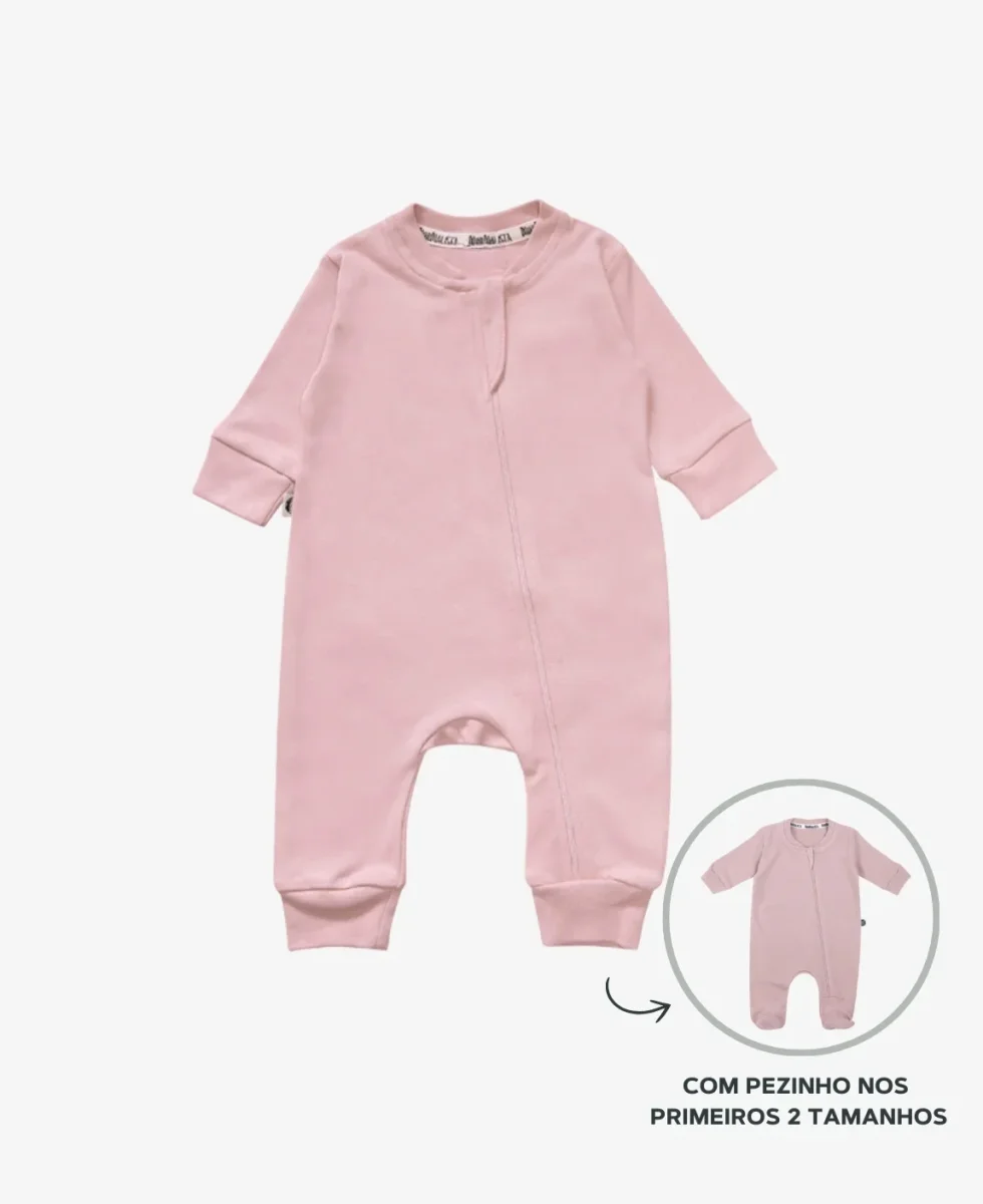 Macacão de Bebê Ziper com opção de Pezinho | Liso Rose Dust - Image 2