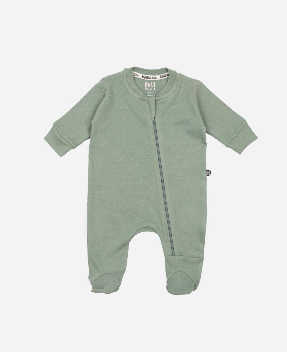 Macacão de Bebê Ziper com opção de Pezinho | Liso Sage - Image 6